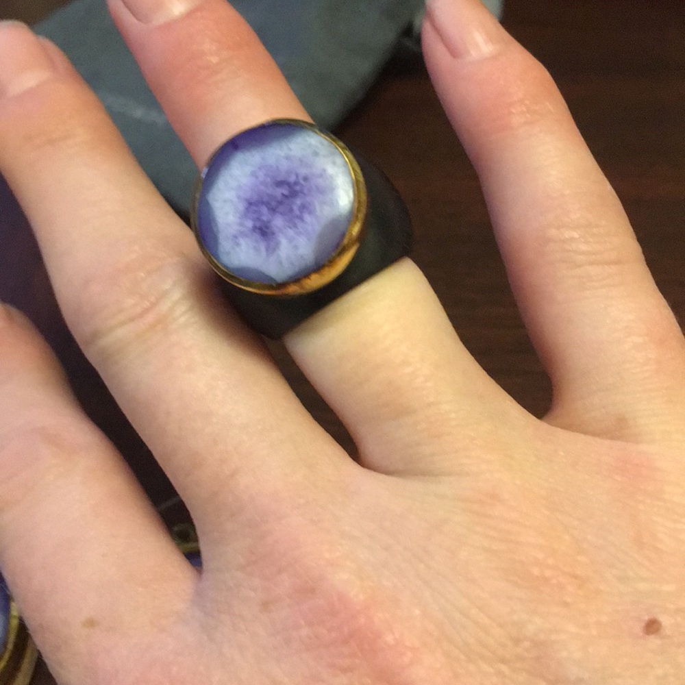 Isharya ebony purple crater druzy ring/earrings - Picture 5 of 6